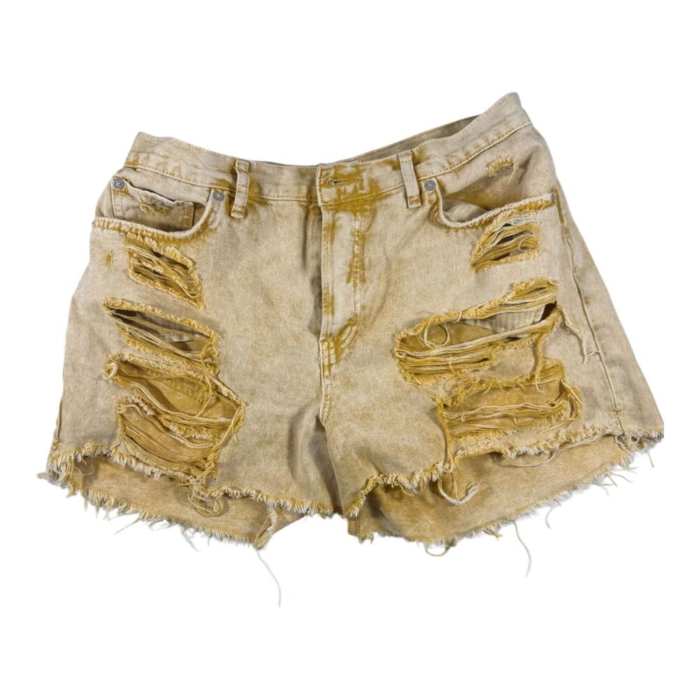 Free People Distressed Cutoff Mustard Denim Shorts Size 29